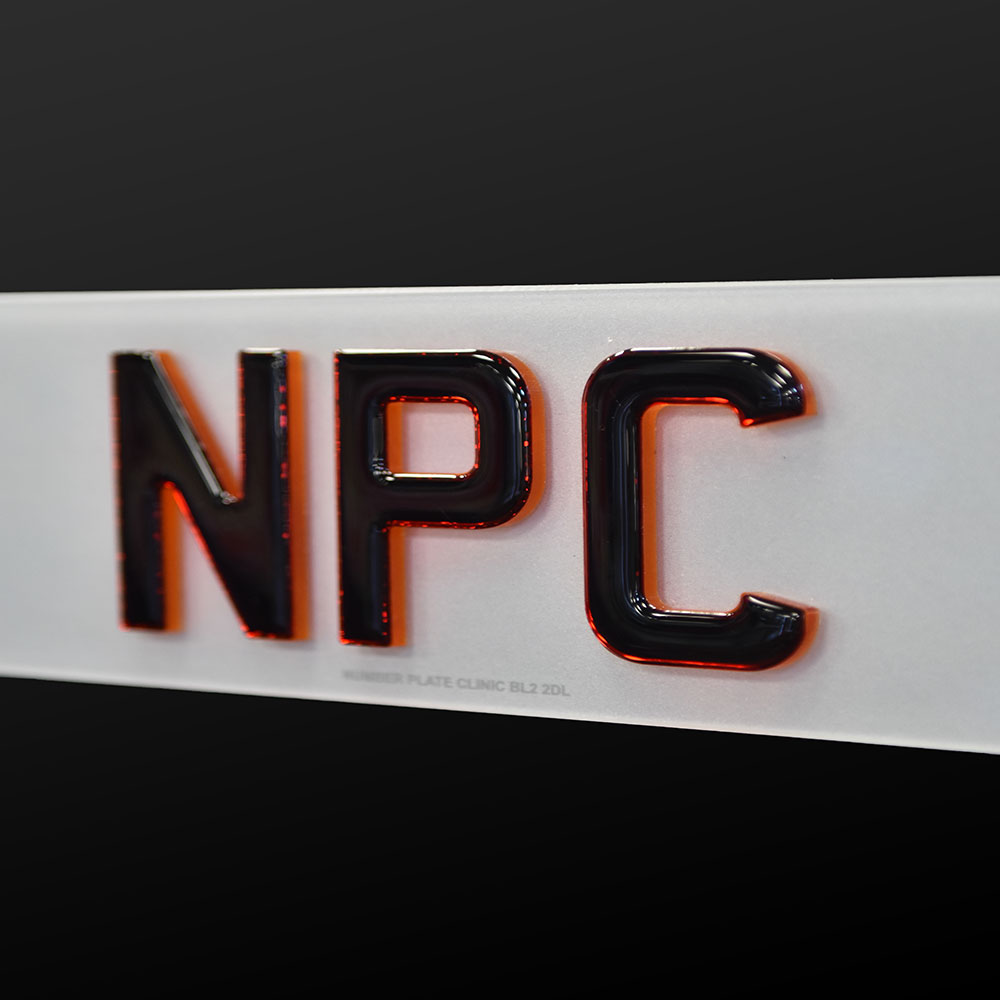 Custom 4D Red Neon Number Plates With 3D Black Gel Top – UK Made, Gloss Finish, Front & Back