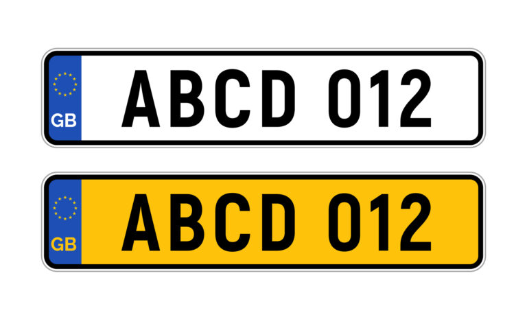 British uk car license legal number plates template. GB car registration number plate sign design.